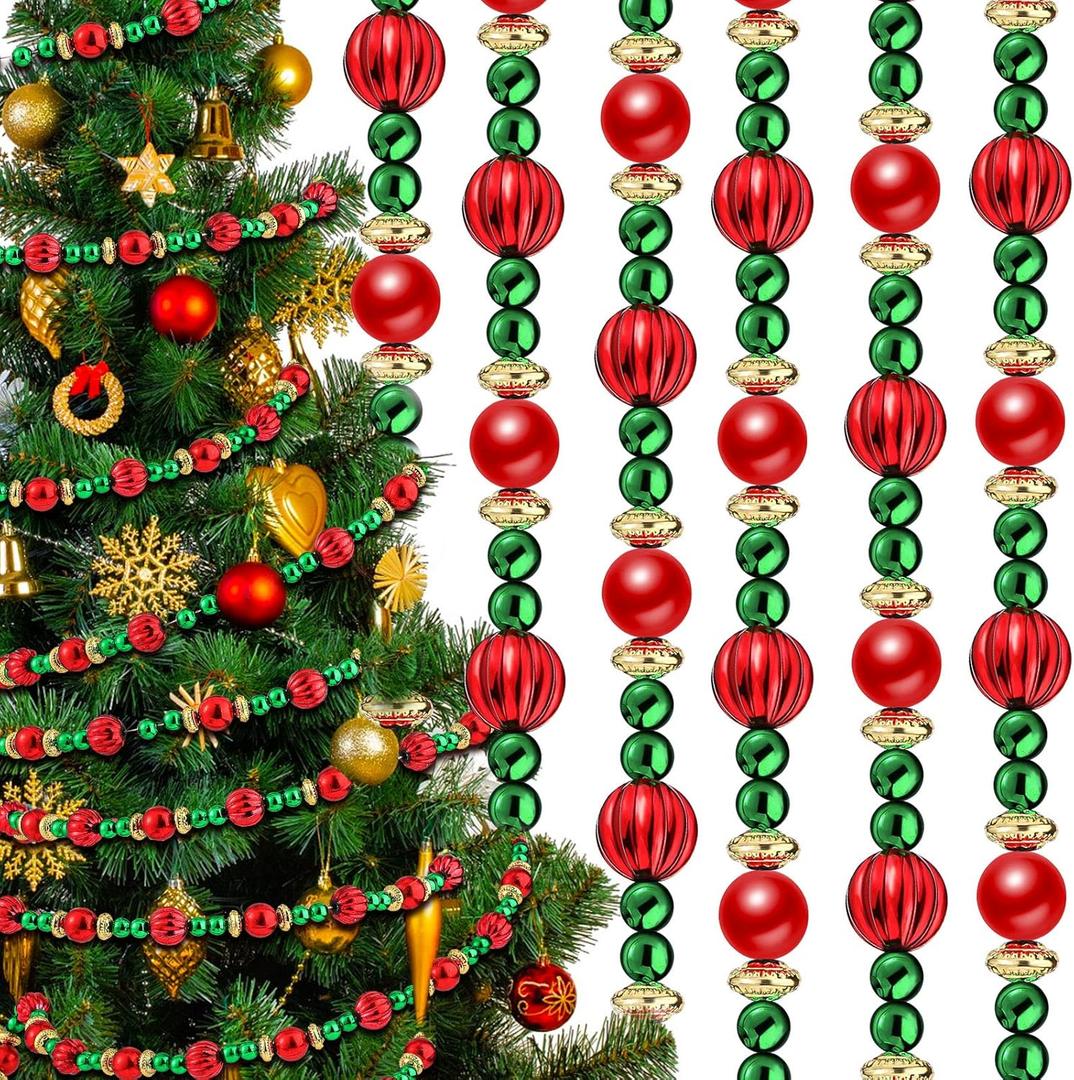 Geosar 2 Pcs Christmas Tree Bead Garland 9 Feet Twisted Beads Pearl Garland Red and Green Xmas Tree Bead for Christmas Party Fireplace Wreath Ornaments