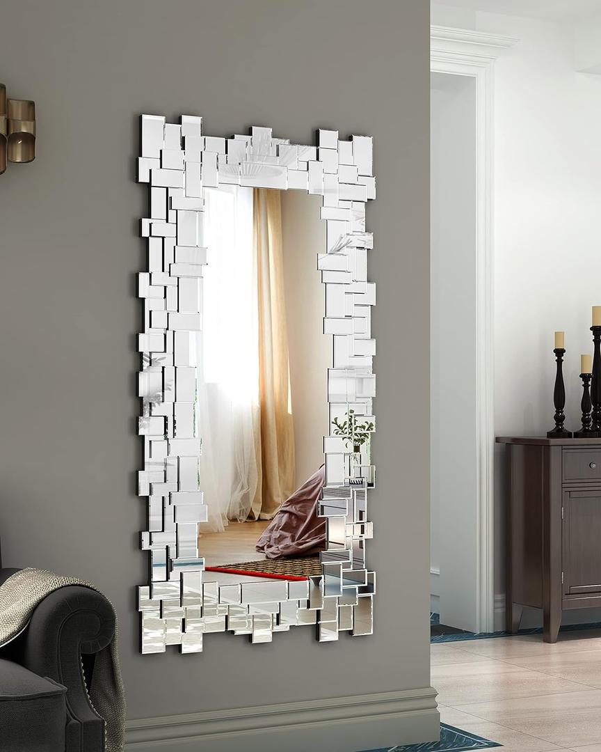 MUAUSU Wall Mirrors Decorative Full Length- 47" x 25" Gorgeous Rectangle Frameless Mirrors for Living Room Bedroom