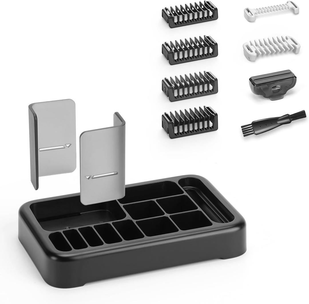 Guard Combs with Shaver Stand Kit for O Blade QP2724/QP2834/QP2520/QP2630/QP65XX/QP66XX OBlade Pro, 0/3mm Body Comb + 1/2/3/5mm Bi-Directional Guards, Electric Shaver Attachments Accessories, 9PC