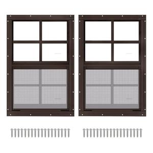 2 Pack 16" x 16" Brown Shed Window with Tempered Glass Household Windows with Screws for Shed, Chicken Coop, Playhouse, Garage and Barns(No Screen)
