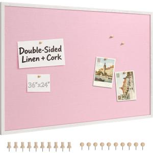 SELEAD Double-Sided Linen and Cork Bulletin Board (36"x24", Pink)