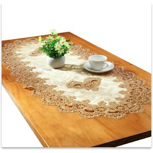 Small Lace Macrame Tablecloth Embroidered Jacquard Vintage Coffee Table Cover for Holiday Festival Party Home Decorations (15"x 35", Grey)