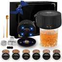 Electric Whiskey Smoker Kit with Led Lights, 4 Reusable Ice Cubes and 6 Flavors Natural Wood Chips, Old Fashioned Bourbon Smoker Kit for Home Bar, Bourbon Whiskey Gifts for Men, Dad, Husband