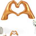 Love Finger Modern Statue, Gold Heart Shaped Hand Sculpture for Bohemian Wedding Decoration, Living Room Shelf Sculpture Home Decoration for Valentines Day Art Gifts