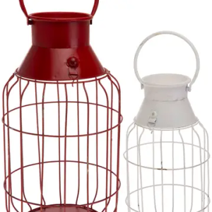 Boston International Lantern/Candle Holder Decorative Metal Buoy Lanterns for Home, Tabletops, Mantels, Patios, Set of 2, Red