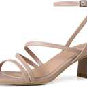 Shoe'N Tale Strappy Heels for Women Low Chunky Block Heel Dress Shoes Square Open Toe Ankle Strap Heeled Sandals (8.5)