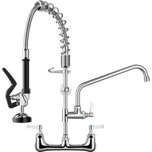HGN Commercial Kitchen Sink Faucet 25 Inches Height Center Brass Constructed Wall Mounted with Coilded Spring Pull Down Sprayer, 12 Inches Spout