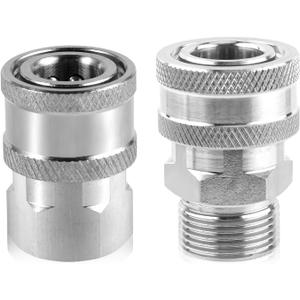 2pcs Fast Connect Pressure Washer Fittings, Stainless Steel Pressure Water Gun Connectors 1/4 Fast Connect Plug(External Thread, Internal Thread)