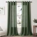 Nanspring Olive Green Living Room Curtains 96 Inches Long 2 Panel Set Linen Grommet Light Filtering Semi Sheer Curtain Drapes Farmhouse Decor for Bedroom 52x96