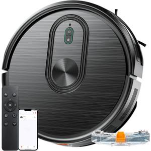 Robot Vacuum and Mop Combo, 2 in 1 Mopping Robotic Vacuum with Schedule, App/Bluetooth/Voice, Max Suction 3200Pa, Self-Charging Robot Vacuum Cleaner, Slim, Ideal for Pet Hair, Hard Floor, Carpet (Black)