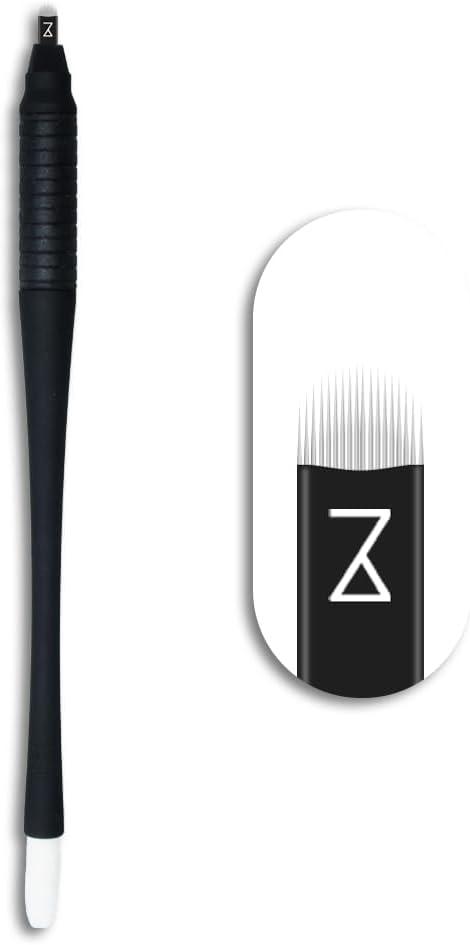 Mellie's Signature Microblading Eyebrow Pen (Pack of 10) - Disposable Microblading Pen with Sterilized Blade, Comfortable Rubber Grip and Pigment Sponge for Flawless Bro (U18 NANO .15mm, Black)