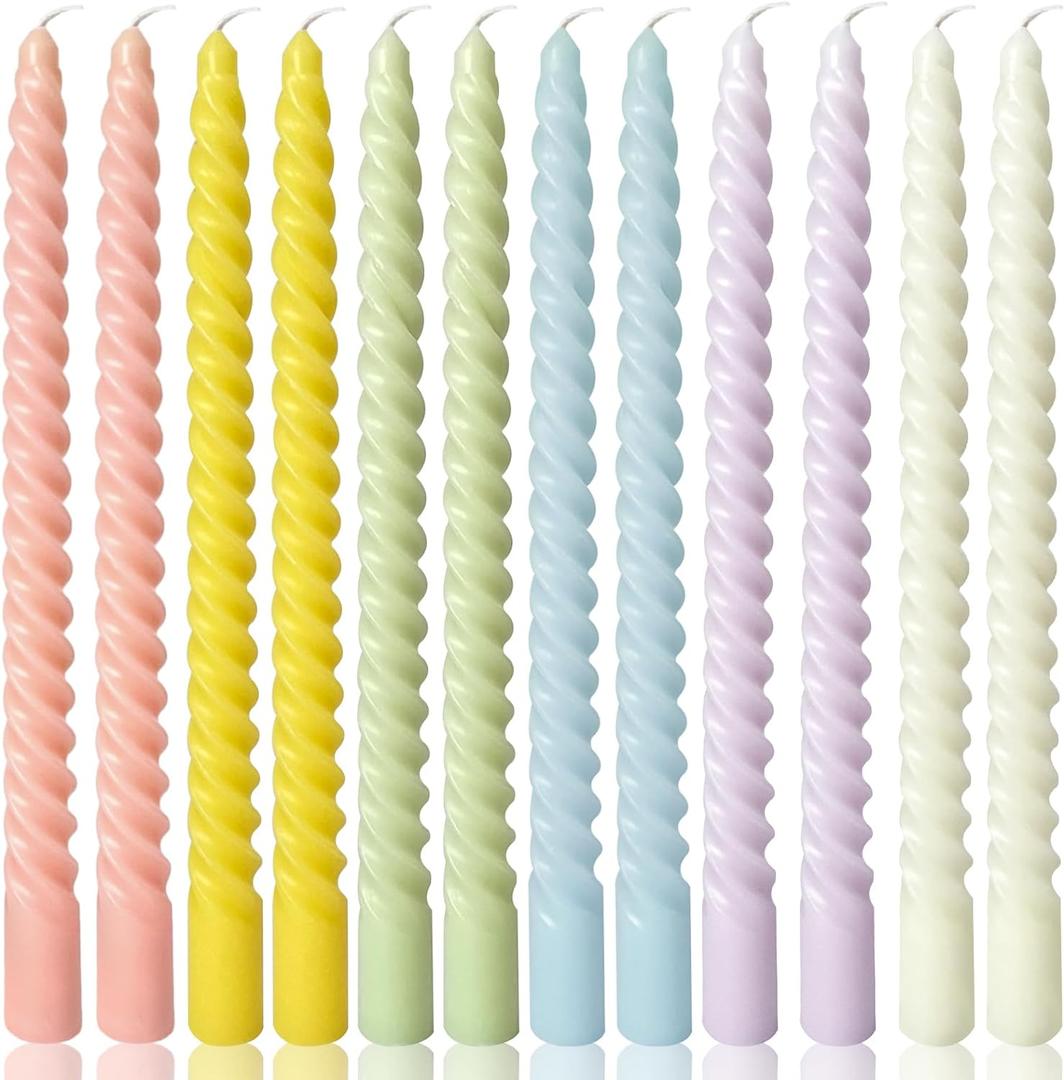 10 Inch Cream Spiral Taper Candles for Home Decoration, 12 Pack Candy-Color Candlesticks for Dinner Party Wedding Holiday 10 Inch Cream Spiral Taper Candles for Home Decoration, 12 Pack Candy-Color Candlesticks for Dinner Party Wedding Holiday