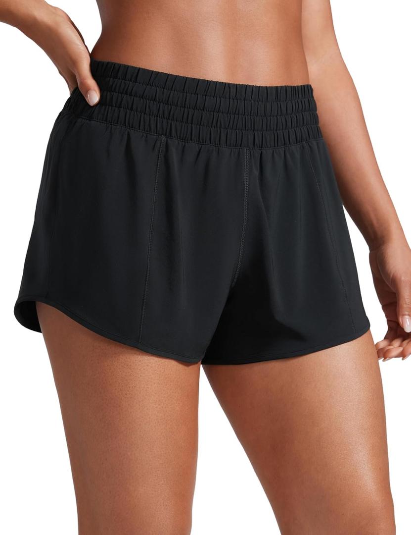 CRZ YOGA High Waisted Running Shorts for Women 2.5" - Mesh Liner Quick Dry Sport Athletic Workout Shorts with Zipper Pocket Black X-Small