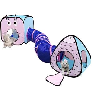 GONPETGP Cat Tunnel for Indoor Cats with Cube Tent Toys Combo, Crinkle Paper Collapsible Interactive Pet Cat Tubes with Play Ball and Bell for Puppy, Kitty, Kitten, Rabbit (3 in 1 Set)