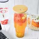 Glass Cups with Lids and Straws 40 oz Glass Tumbler with Straw and Lid 2 Pack Glass Tumbler with Handle Wide Mouth Iced Coffee Cups for Smoothies, Soda, Tea, with Bamboo Lids