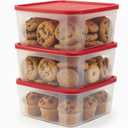 Cookie Storage Containers Airtight - 3-Pack 3.7L Square Plastic Containers With Lids for Baked Goods, Cupcake Storage & Meal Prep - BPA Free, Airtight Flat Reusable Muffin Storage Container