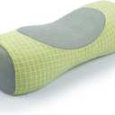 Buckwheat Neck Roll Pillow for Sleeping, 5''x16'' Small Lumbar Roll Pillow for Stiff Pain Relief, Neck Support Back Pain Relax Bolster Pillow with Breathable Plaid Pillow Covers (Green)