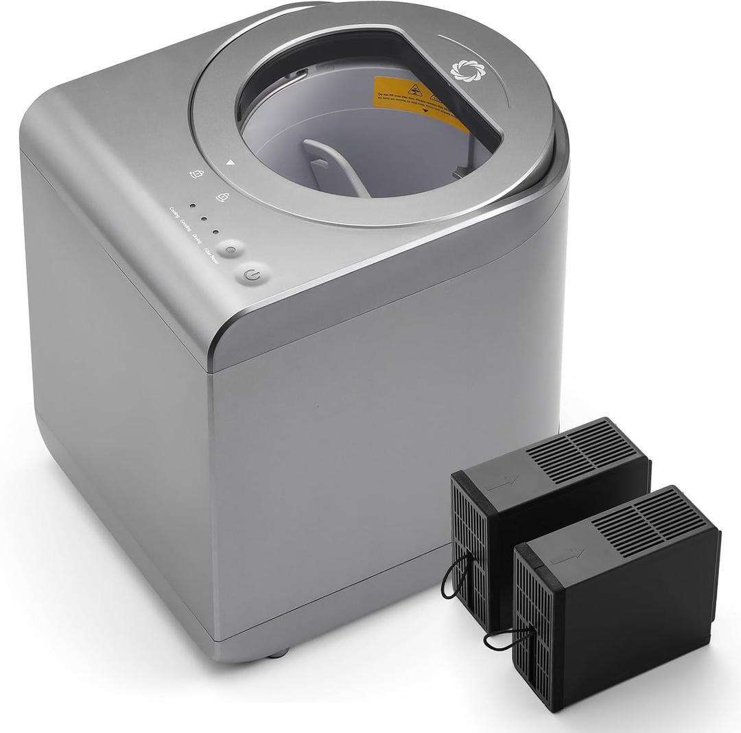 Airthereal Revive Electric Kitchen Composter with Visual Glass Cover, Upgraded SHARKSDEN Tri-Blade, Turn Food Waste and Scraps into Natural Fertilizer for Plants, R500-V, Grey (Gray)