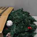 9FT Lighted Christmas Garland Battery Operated with Red Berries & Pine Cones, Outdoor Christmas Garland for Stairs, Artificial Prelit Christmas Galands with Lights