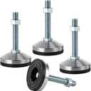 4PCS Heavy Duty Leveling Feet, M16 Thread Adjustable Leveler Feet, 3.14 in Anti-Vibration Rubber Base, 2204 lbs Load Capacity, Carbon Steel Leg Leveler for Workbench, Machine (Black-A, D80xM16x100)