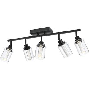 MELUCEE LED Ceiling Spotlight Kitchen Track Lighting Kits 5-Light Bathroom Vanity Light Black Wall Mounted Lamp with Flexibly Rotatable Light Heads, Built-in LED Chips, 5-Color Temperature Adjustable