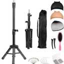 Generic Wig Stand Tripod 40"" Heavy Duty Reinforced Adjustable Mannequin Head Stand Tripod for Styling Cosmetology Hairdressing Training, Metal Wig Head Stand Holder with Wig Caps,Paddle Comb T-Pins