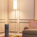 luckystyle LED Floor Lamp for Living Room, Dimmable Standing Lamps with Foot Switch,Remote Custom Color Temperature Gold Pole Lamp with Lampshade,12W Led Bulb Tall Lamps for Bedroom Office Kid Room