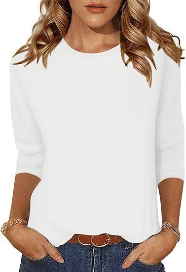 Zeagoo Tops for Women 1 Pack 3/4 Sleeve Crewneck Cute Basics Tees Casual Fashion Fall T Shirts Business Work Tee Top, Medium