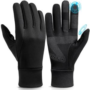OZERO Winter Touchscreen Gloves for Men: Warm Running Gloves Windproof Water Resistant - Lightweight Thermal Glove for Hiking Cycling Driving (L , All Black)