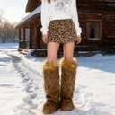 ZJGZF Brown Faux Fur Boots for Women Fuzzy Fluffy Furry Boots Winter Snow Boot Tall Cute Comfort Warm Shoes Soft Wide Calf Knee High Boot 42
