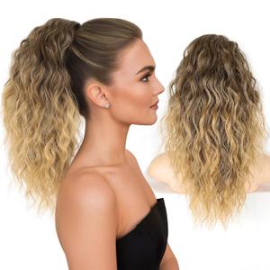 Isaic Ponytail Extension 18Inch Claw Clip Ponytail Extension Long Wavy Lightweight Fluffy Clip on Ponytails for Women Omber Dark Ash Blonde Synthetic Hairpieces Layered Pony Tails Hair Extensions