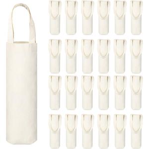 Hoolerry 24 Pcs Canvas Wine Bag with Handle 12 Inch Burlap Sublimation Blank Bottle Gift Tote Reusable Washable Wine Carrier Tote Purse Carrier for Travel Weddings Christmas Holiday Birthdays Party