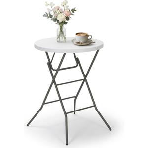 32" Round Folding Table, Portable Bar Height Folding Table with Detachable Legs, Round Foldable Table with HDPE Top for Standing Parties, Balcony, Event, Indoor Outdoor Use (White, 1 Pack), round, 32-inch diameter x 43.3-inch height