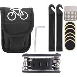 Mountain Bike Repair Tool Kit 16 in 1 Bicycle Tyre Repair Tools Portable Cycling Equipment for Outdoor Enthusiasts and Beginners Steel Plastic 12x8.5cm