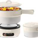 HYTRIC Electric Cooker, 2L Portable Electric Cooker with Foldable Handle, Non-Stick Electric Cooker with Dual Power Control for Camp, Dorm, Multi-Function Ramen Cooker for Oatmeal, Steak, Pasta,