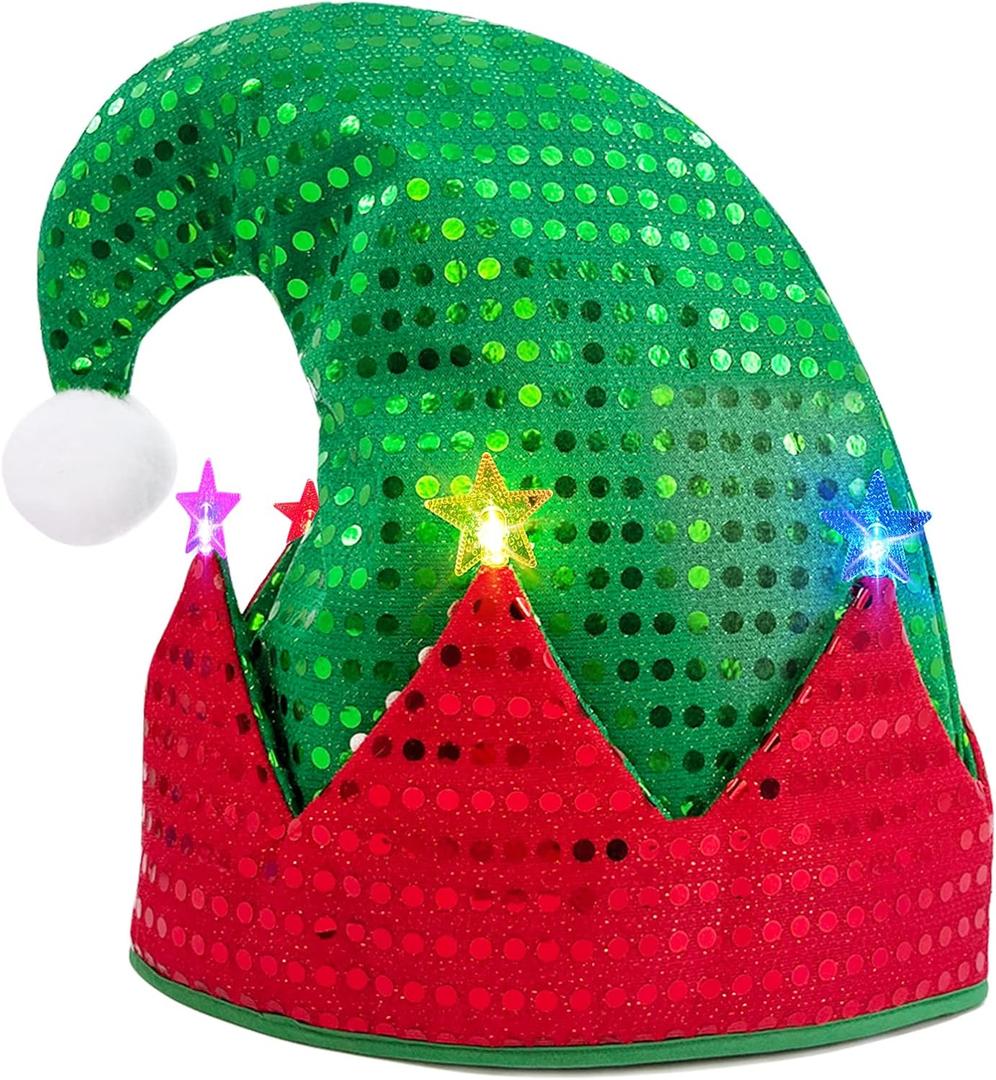 Elf Hat Felt Elf Hat with Jingle Bells Santa Hats Hat Great Holiday Party Costume New Year Gift Ideas and Accessory (Red With Stars)