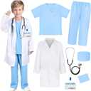 GIFTINBOX Doctor Costume for Kids Doctor Lab Coat for Kids Real Stethoscope, Girls Halloween Costumes for Kids (Blue) Size: 3-4T