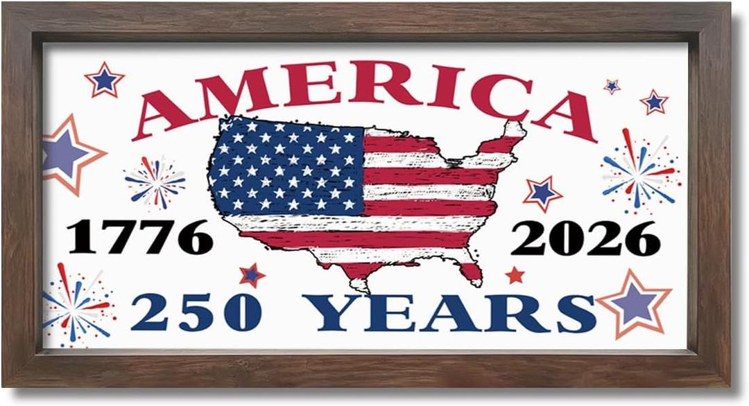 Fourth of July Party Decor Wood Sign, America 1776-2026 250 Years | Patriotic Wall Plaque, Hanging Wood Sign, Farmhouse Printed Wall Art, Home Decor