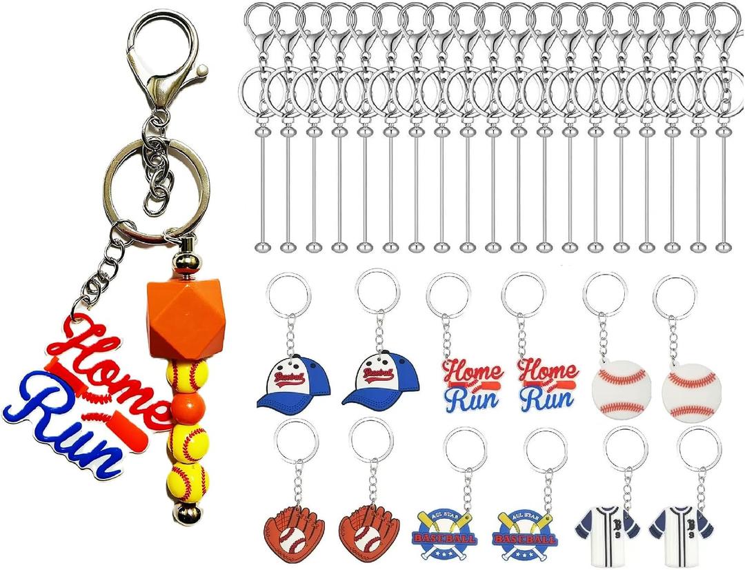 RF REENFAYA Beadable Keychain Bars Bulk Blank Creative Cute Keychains Bar with Baseball PVC Keychain Gifts for DIY Crafts