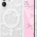 UEEBAI Magnetic for iPhone 17 Case, Bow Case Compatible with MagSafe, Wireless Slim Clear Ribbon Aesthetic Phone Cover Anti-Yellowing Shockproof Protective Cover for Women Girl - White