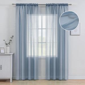 MIULEE Dusty Blue Linen Textured Sheer Curtains 90 Inches Long 2 Panels Set for Bedroom Living Room Decor Semi Transparent Farmhouse Window Drapes Rod Pocket Light Blue W 54 x L 90 inch