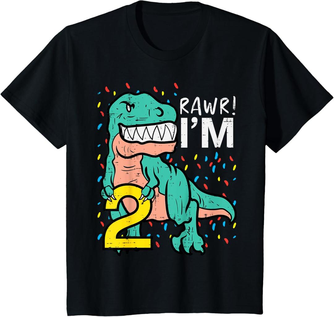 Kids 2nd Birthday Rawr Im 2 Dinosaur Trex Bday Party Boys Kids T-Shirt, 2T