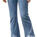 CHARTOU Women Cute Stretch Denim Jeans Ripped Distressed Frayed Hem Denim Pants Tassel Fringe Cropped Jeans (Medium, Blue)