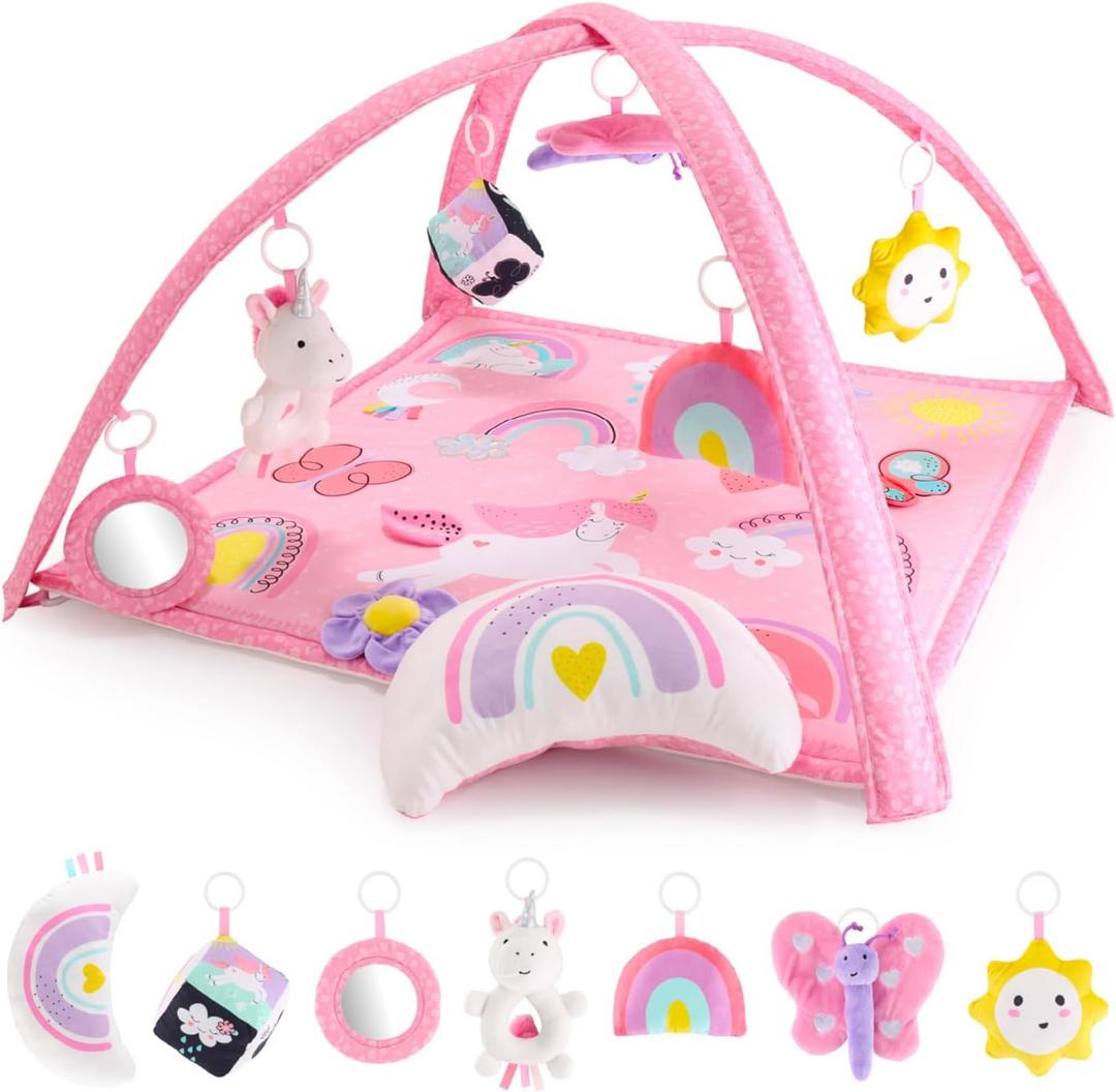 Peanutshell Baby Girl Rainbow Paradise 7-in-1 Play Gym - Playmat Toys for Newborns, Infants: 0-6, 6-12 months Tummy Time Mat with Hanging Toys, Soft Padded