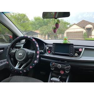 5 Pcs Flower Car Accessories Set Include 1 Daisy Steering Wheel Cover and 4 Flowers Car Air Vent Clips, Universal 14.5-15 in Floral Steering Wheel Cover for Women SUV Truck (Vivid Pattern)