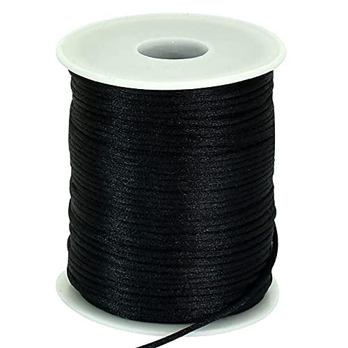 TONIFUL 2mm x 110 Yards Black Nylon Cord Satin String for Bracelet Jewelry Making Rattail Macrame Trim Cord Necklace Bulk Beading Thread Kumihimo Chinese Knot Craft