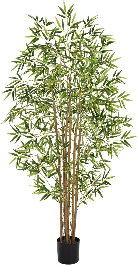 Artificial Bamboo Tree, Fake Bamboo Plant 5FT Tall with 6 Natural Real Bamboo Trunks, Artificial Tree Indoor Decor Faux Silk Tree for Home Office Living Room Modern Decor