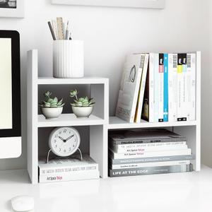 Jerry & Maggie - Desktop Organizer Office Storage Rack Adjustable Wood Display Shelf | Birthday Gifts - Toy - Home Decor | - Free Style Rotation Display - True Natural Stand Shelf (White)