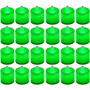 LANKER 24 Pack Flameless Led Tea Lights Candles, Flickering Green Battery Operated Electronic Fake Candles, Decorations for Party, Christmas, Halloween and Festival Celebration (Green)