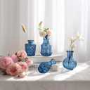 Blue Glass Vase Set of 12, Clear Bud Vase in Bulk, Small Flower Vases for Centerpieces, Mini Vases for Flowers, Vintage Decorative Embossed Vase for Home Decor, Wedding Table Decoration, Gift